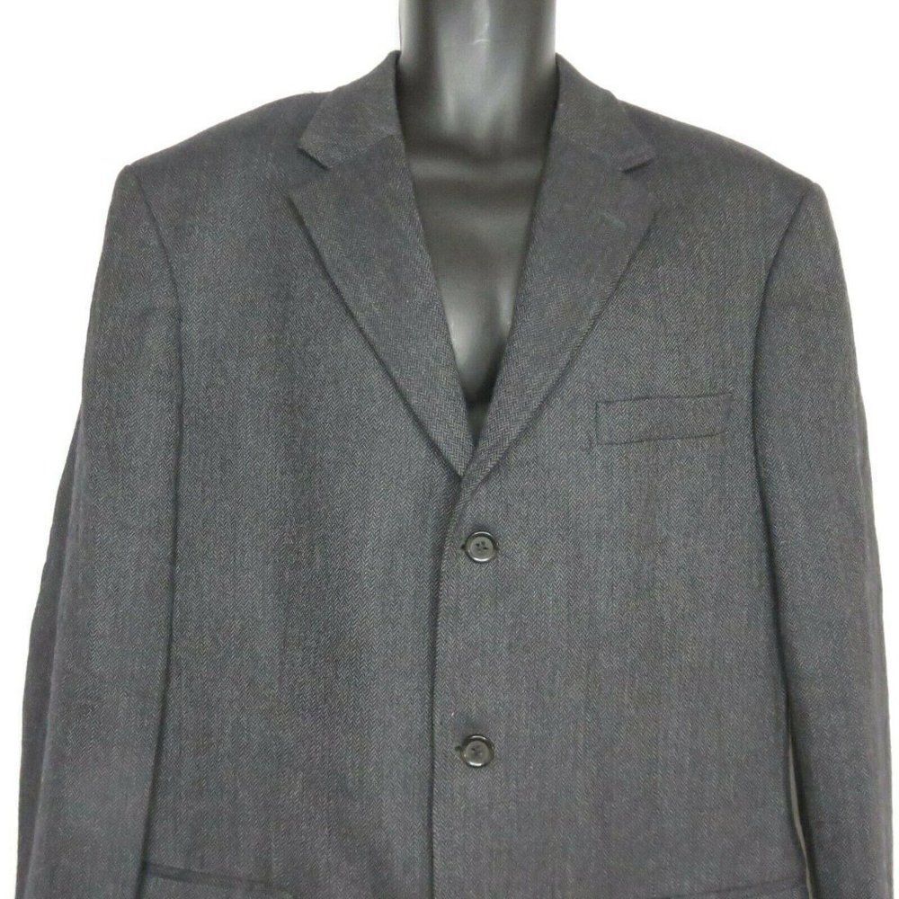 Andrew Fezza 42L Sport Coat Blazer Suit Jacket Dark Gray Charcoal Herringbone